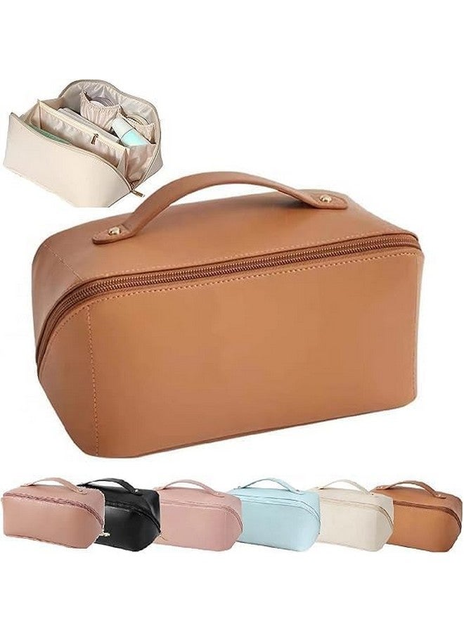 BLACK SPARROW Cosmetic Travel Organizer, Women's Makeup Pouch Travel Bag Portable Leather Cosmetics Bag with Handle and Divider, Wide Opening Cosmetic/Makeup Organizer - Image 1