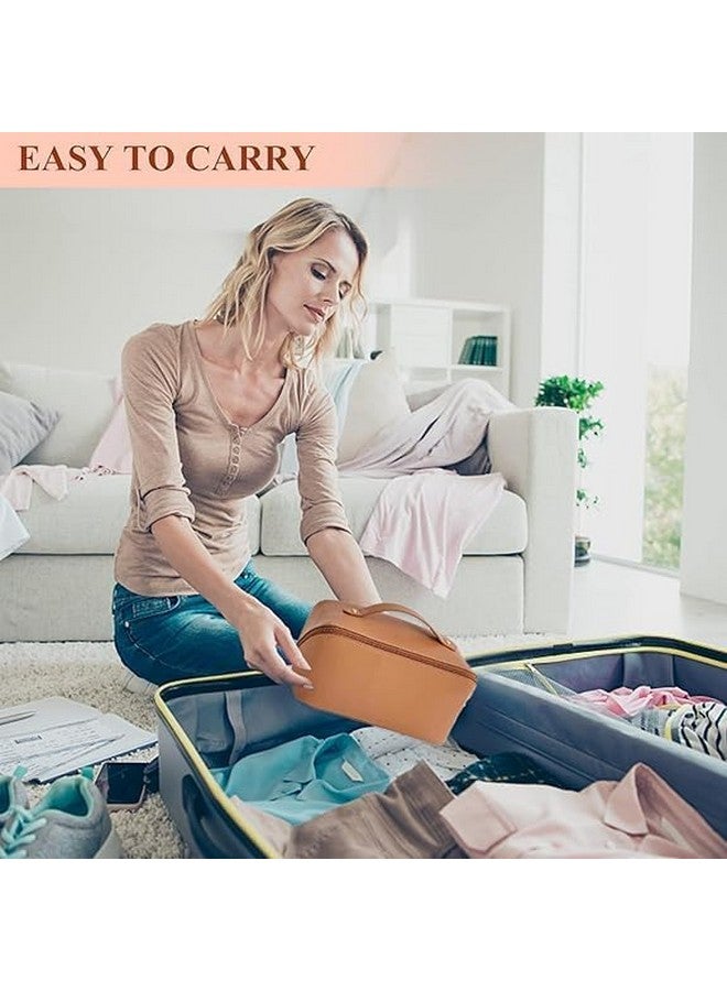 BLACK SPARROW Cosmetic Travel Organizer, Women's Makeup Pouch Travel Bag Portable Leather Cosmetics Bag with Handle and Divider, Wide Opening Cosmetic/Makeup Organizer - Image 3