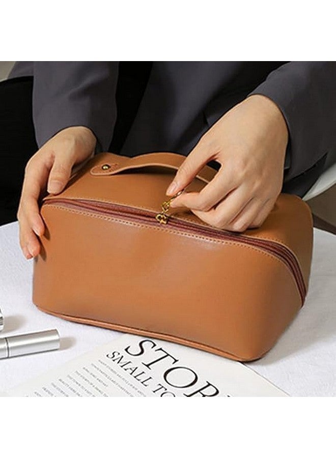 BLACK SPARROW Cosmetic Travel Organizer, Women's Makeup Pouch Travel Bag Portable Leather Cosmetics Bag with Handle and Divider, Wide Opening Cosmetic/Makeup Organizer - Image 2