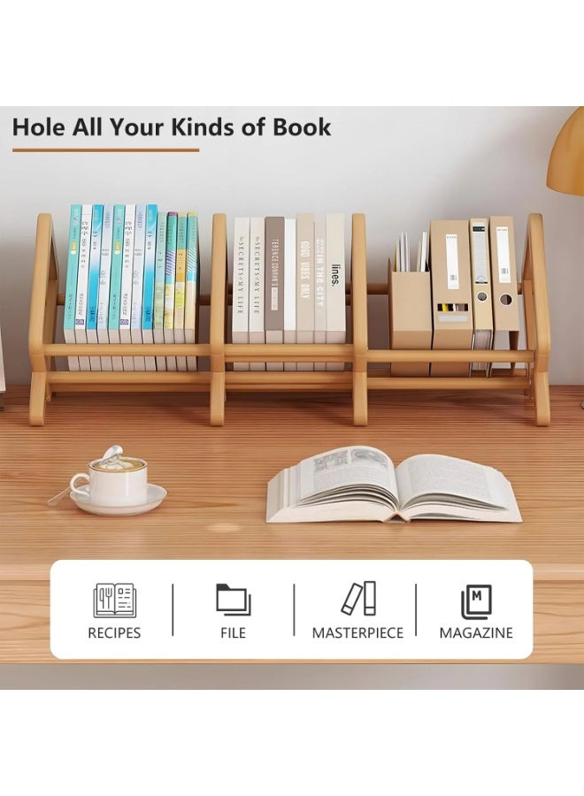 XiuWoo Adjustable Wood Desktop Storage Shelf, Large Capacity Bookshelf, Wooden Countertop Bookcase, Home Office Display Stand Rack, BambooTabletop Storage Rack, Document Storage Length Adjustable 52-102 cm - Image 4