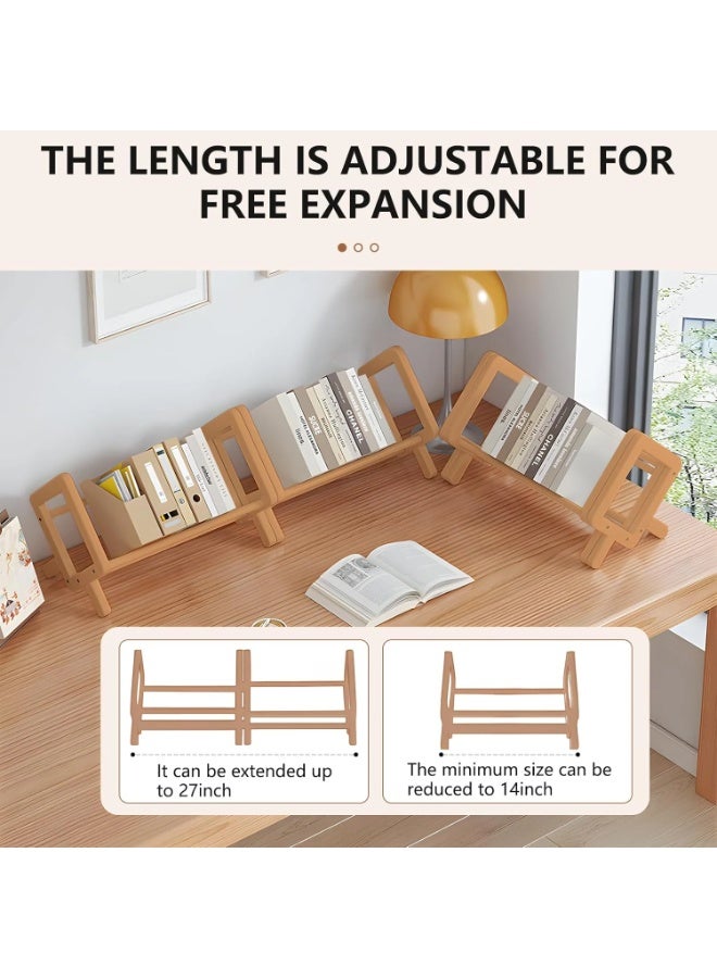 XiuWoo Adjustable Wood Desktop Storage Shelf, Large Capacity Bookshelf, Wooden Countertop Bookcase, Home Office Display Stand Rack, BambooTabletop Storage Rack, Document Storage Length Adjustable 52-102 cm - Image 2