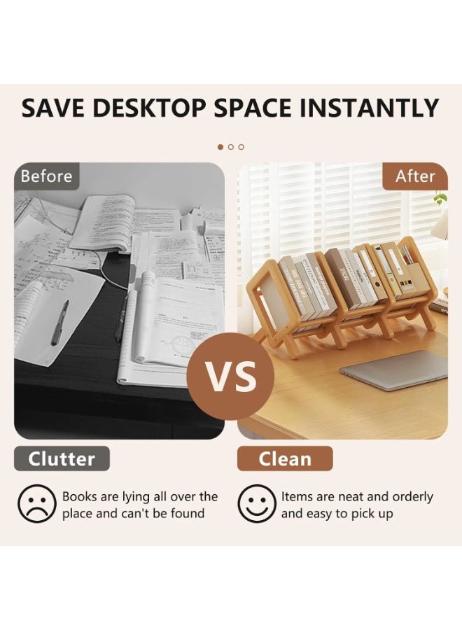 XiuWoo Adjustable Wood Desktop Storage Shelf, Large Capacity Bookshelf, Wooden Countertop Bookcase, Home Office Display Stand Rack, BambooTabletop Storage Rack, Document Storage Length Adjustable 52-102 cm - Image 5