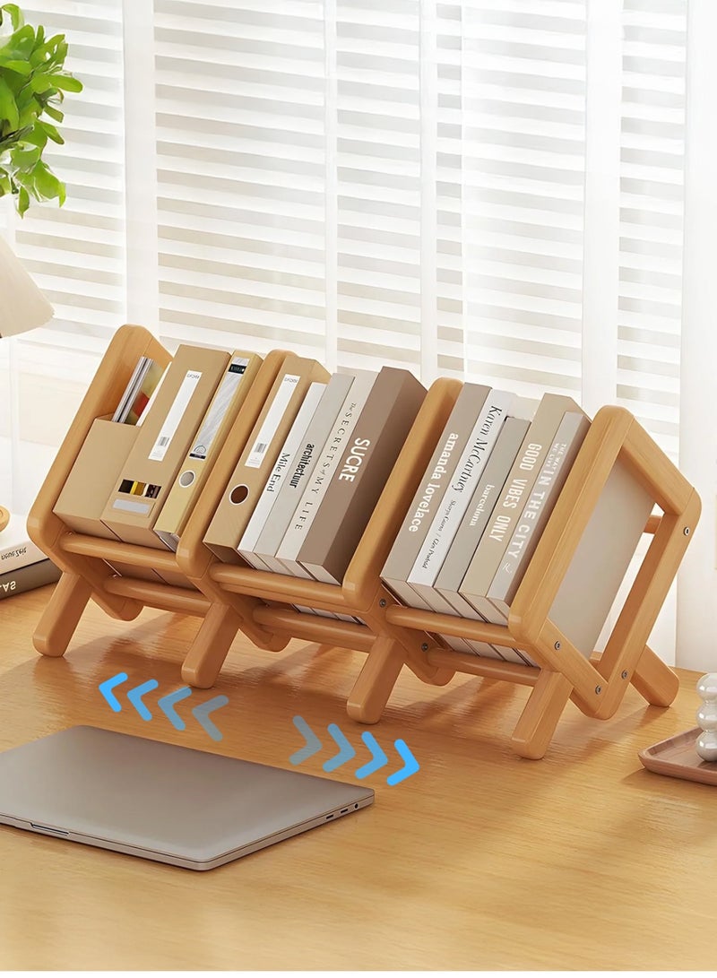 XiuWoo Adjustable Wood Desktop Storage Shelf, Large Capacity Bookshelf, Wooden Countertop Bookcase, Home Office Display Stand Rack, BambooTabletop Storage Rack, Document Storage Length Adjustable 52-102 cm - Image 1