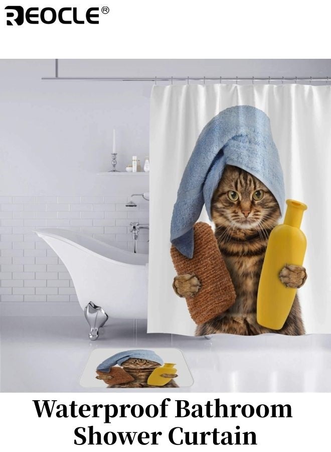 REOCLE Waterproof Polyester Fabric Bathroom Shower Curtain Mildew Resistant Anti Bacterial 3D Digital Printing Pattern Shower Curtains with 12 Ring Hooks for Shower Stall and Bathtub Use - Image 1