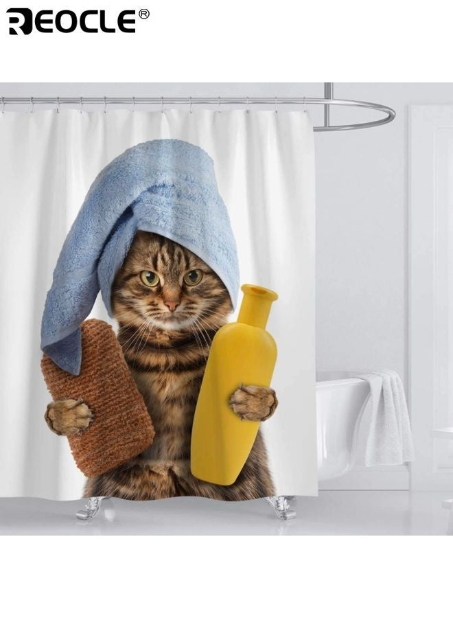 REOCLE Waterproof Polyester Fabric Bathroom Shower Curtain Mildew Resistant Anti Bacterial 3D Digital Printing Pattern Shower Curtains with 12 Ring Hooks for Shower Stall and Bathtub Use - Image 3