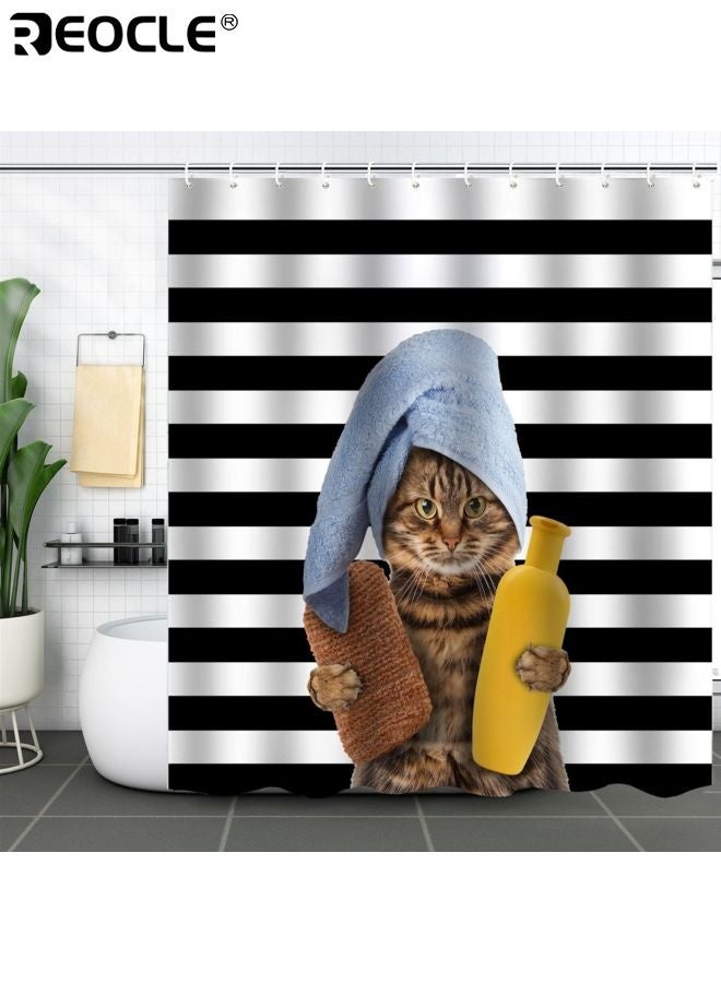 REOCLE Waterproof Polyester Fabric Bathroom Shower Curtain Mildew Resistant Anti Bacterial 3D Digital Printing Pattern Shower Curtains with 12 Ring Hooks for Shower Stall and Bathtub Use - Image 4