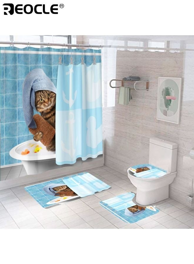 REOCLE Waterproof Polyester Fabric Bathroom Shower Curtain Mildew Resistant Anti Bacterial 3D Digital Printing Pattern Shower Curtains with 12 Ring Hooks for Shower Stall and Bathtub Use - Image 5