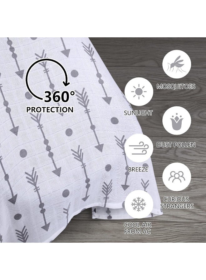 Rquite Car Seat Covers for Babies, 100% Muslin Carseat Cover Boys Girls, Lightweight Infant Car Seat Canopy, Soft Breathable Baby Carrier Cover, Summer Stroller Cover (Grey Arrow) - Image 2