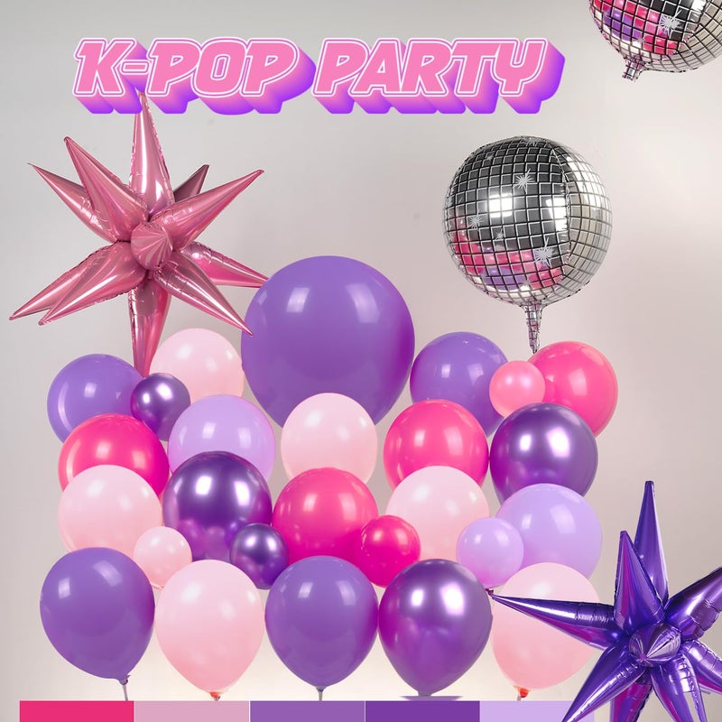 froufing K-Pop Music themed Birthday Decorations with Hot Pink Metallic Purple Balloon Garland Arch Kit & Disco Notes Star foil Balloons & Banner for Girls fans Birthday Party grad Prom Decorations - Image 4