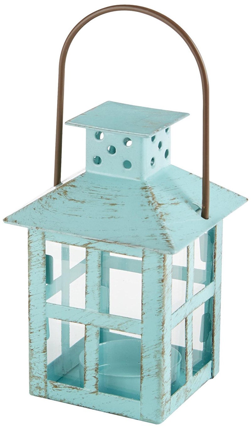 Kate Aspen, Distressed Metal Vintage Decorative Mini Lantern, Centerpiece, Party Favor, 2.5 x 2.5 x 6.5, Blue - Image 1