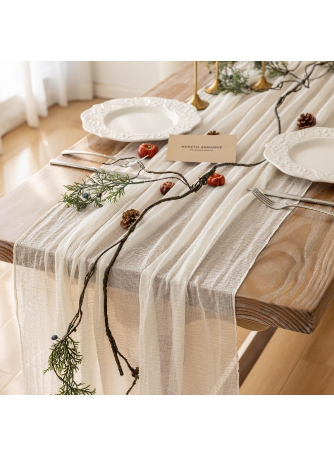 HOMESTAR Cheesecloth Table Runner,  Boho Gauze Table Decor, Translucent Tablecloth for Wedding Reception Bridal Shower Party Decoration Table Centerpiece milky white 90 x 400 cm - Image 2