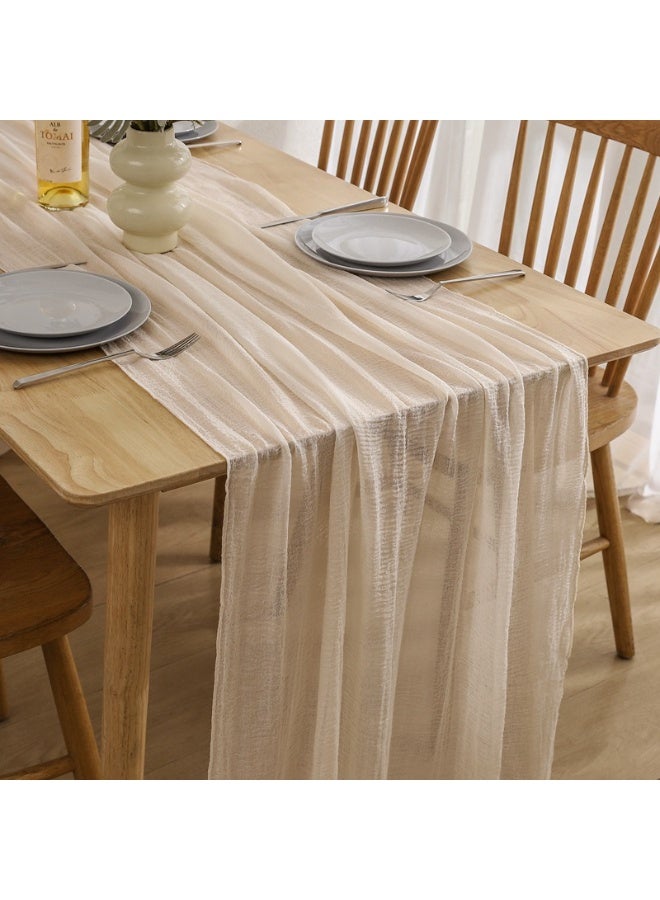 HOMESTAR Cheesecloth Table Runner,  Boho Gauze Table Decor, Translucent Tablecloth for Wedding Reception Bridal Shower Party Decoration Table Centerpiece milky white 90 x 400 cm - Image 1