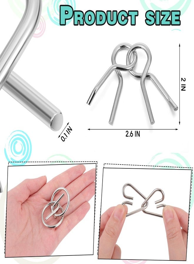Yilloog Metal Wire Puzzle Set of 8 with Pouch, Brain Teaser Puzzles IQ Test Ring Disentanglement Unlock Interlock Game Trick Metal for Party Favor Challenge(B Style) - Image 3