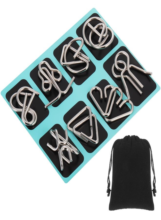 Yilloog Metal Wire Puzzle Set of 8 with Pouch, Brain Teaser Puzzles IQ Test Ring Disentanglement Unlock Interlock Game Trick Metal for Party Favor Challenge(B Style) - Image 1