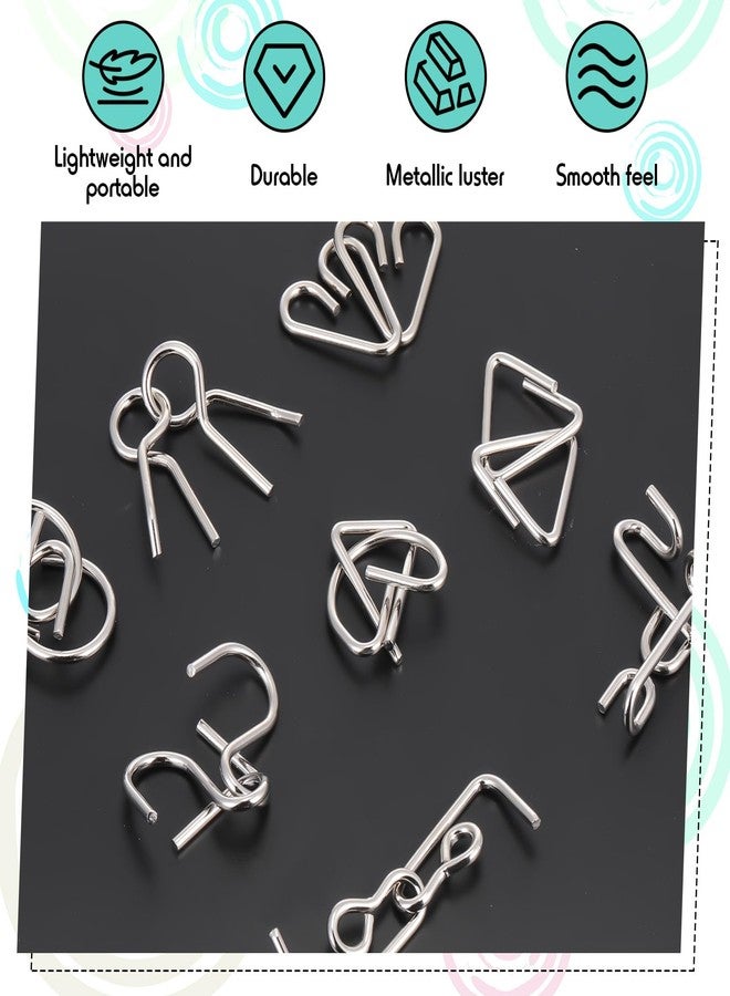 Yilloog Metal Wire Puzzle Set of 8 with Pouch, Brain Teaser Puzzles IQ Test Ring Disentanglement Unlock Interlock Game Trick Metal for Party Favor Challenge(B Style) - Image 4