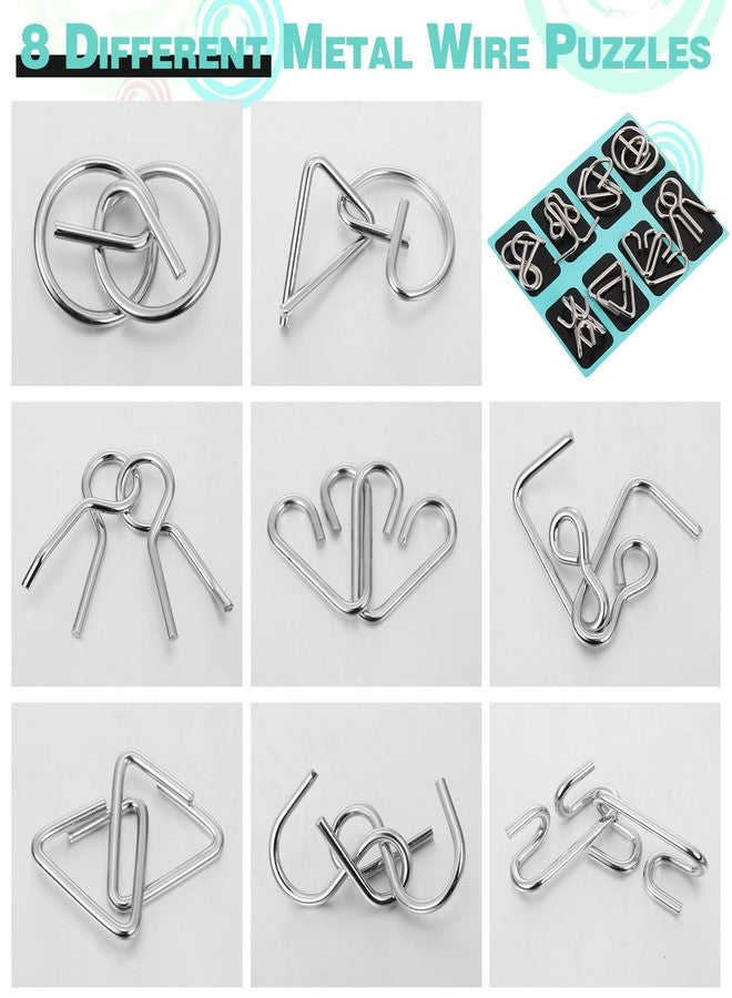 Yilloog Metal Wire Puzzle Set of 8 with Pouch, Brain Teaser Puzzles IQ Test Ring Disentanglement Unlock Interlock Game Trick Metal for Party Favor Challenge(B Style) - Image 2