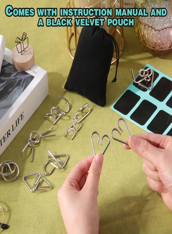 Yilloog Metal Wire Puzzle Set of 8 with Pouch, Brain Teaser Puzzles IQ Test Ring Disentanglement Unlock Interlock Game Trick Metal for Party Favor Challenge(B Style) - Image 5