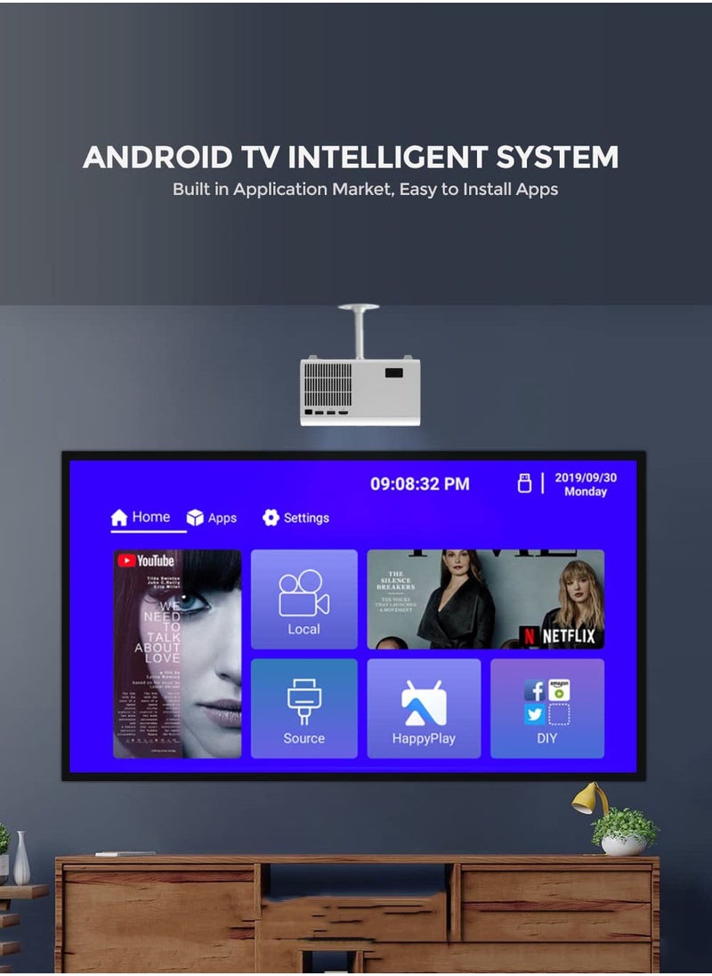 جويز عارض ضوئي يعمل بنظام أندرويد، 4K كامل الوضوح 1080P مع شاشة عارض ضوئي مقاس 120 بوصة متوافق مع HDMI، والكمبيوتر الشخصي، وشاشة تلفاز، وصندوق تلفاز، ووحدة تحكم  - Image 5