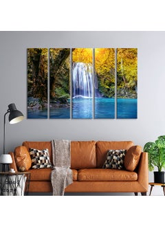 999STORE 5 panel wall painting wall frames for living room with frame wall hanging mountain view waterfall nature MDF_Size_76x130 cms_color_Multi 5Frames0563