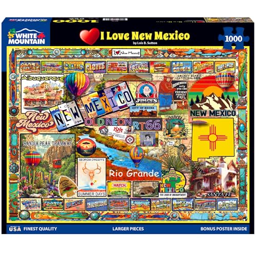 White Mountain I Love New Mexico Puzzle 1000 Piece Vintag Jigsaw Puzzles for Adults and Families - Image 1