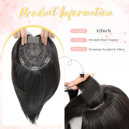 Ms Taj 12 Inch Hair Topper for Women with Thinning Hair 65x65 Large Base Synthetic Topper with Bangs Fiber Wiglets Ladies Hair Pieces for Daily Wear Work PartyBrown Black - Image 3