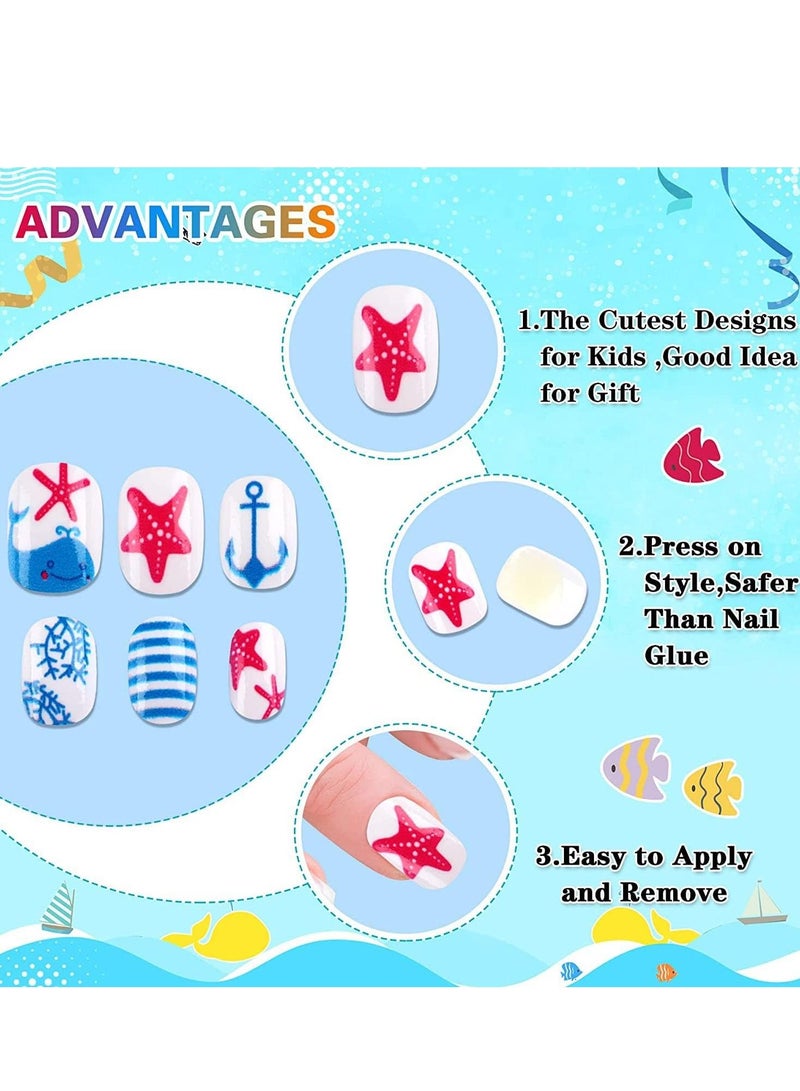 Girls Press-on Nails , Cartoon Nail Stickers for Kids, 72 Pieces 6 Box Removable Patches with Adhesive Back Full Coverage Nail Stickers Girls Nail Art Decoration - Image 2