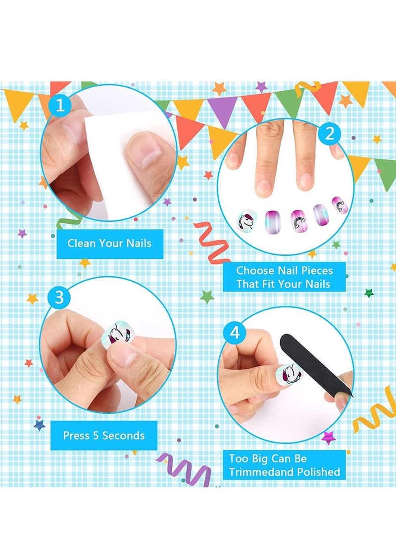 Girls Press-on Nails , Cartoon Nail Stickers for Kids, 72 Pieces 6 Box Removable Patches with Adhesive Back Full Coverage Nail Stickers Girls Nail Art Decoration - Image 3
