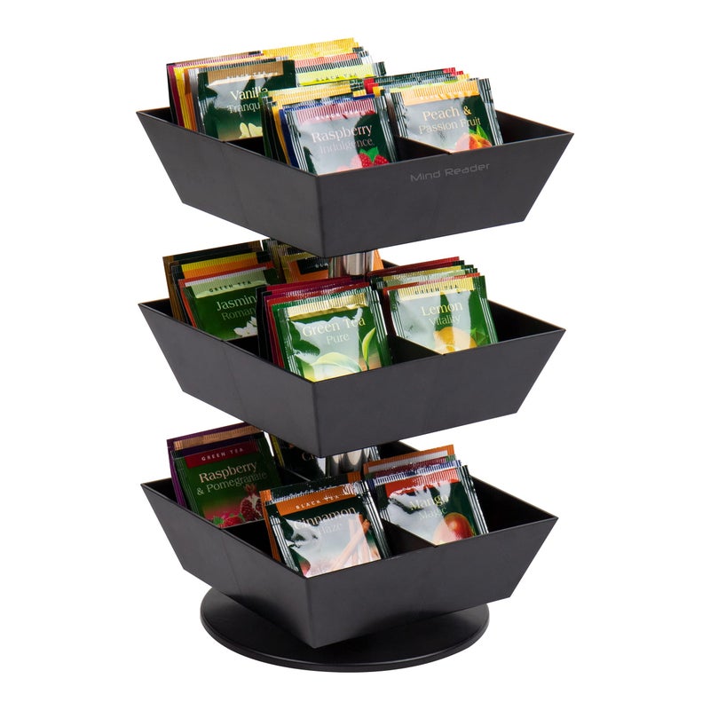 Mind Reader Tea Bag Carousel, Tea Station Organizer, Countertop Storage, Tea Stand, Kitchen, 6.75"L x 6.75"W x 11.5"H, Black - Image 1