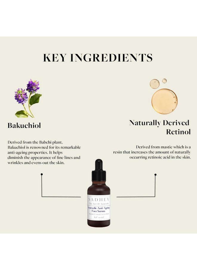 SADHEV - Ayurvedic Anti-Ageing Face Serum With Goodness Of Bakuchiol And Naturally Derived Retinol For Reducing Wrinkles, Fine Lines And Dark Spots - 10 Ml (Pack Of 1) - Image 1