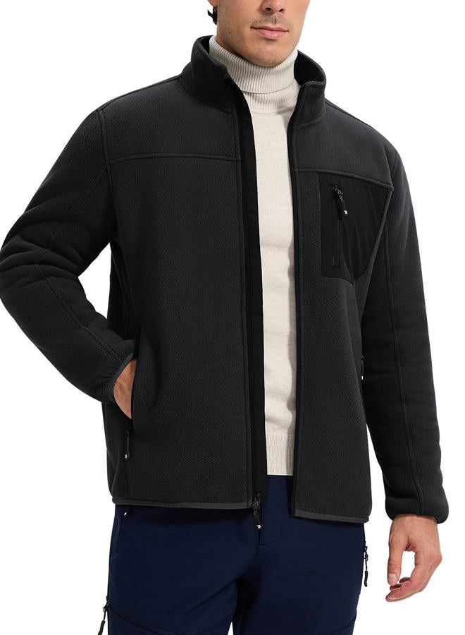 Rdruko Men's Fleece Jacket Full Zip Sherpa Lined Thick Warm Winter Outdoor Hiking Jacket, Black, M - Image 2
