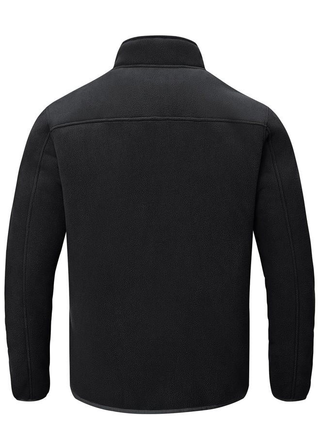 Rdruko Men's Fleece Jacket Full Zip Sherpa Lined Thick Warm Winter Outdoor Hiking Jacket, Black, M - Image 3