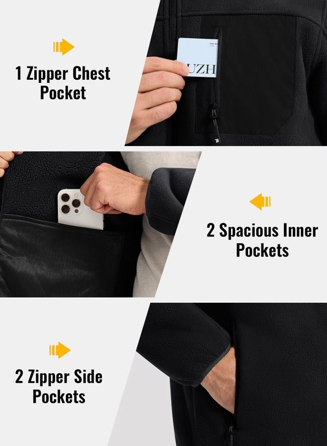 Rdruko Men's Fleece Jacket Full Zip Sherpa Lined Thick Warm Winter Outdoor Hiking Jacket, Black, M - Image 5