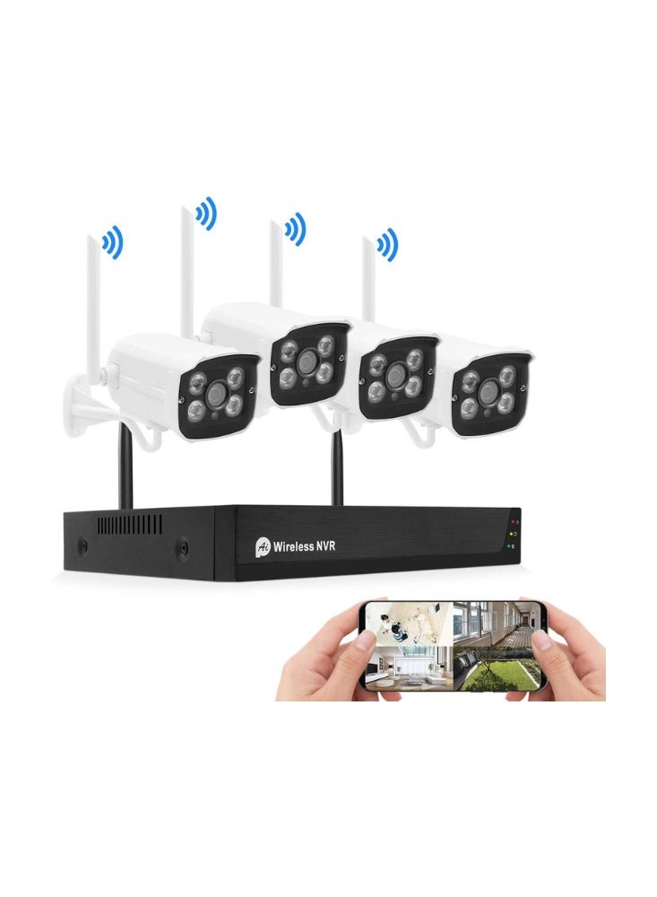 Wireless 8CH WiFi NVR Security System with 4 Wireless 1080P IP Cameras, H.265 Motion Detection, 24/7 Recording (No HDD Included) - Image 1
