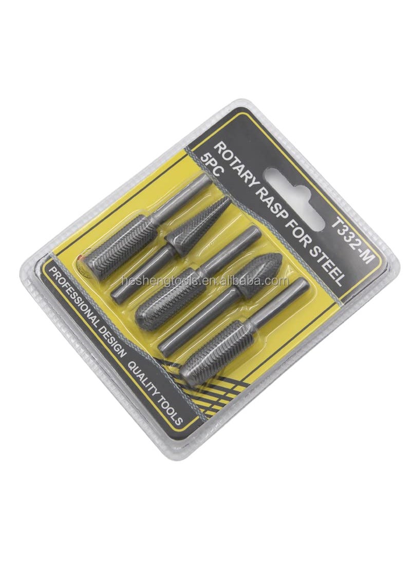 SHB SHB 5PcsSet High Speed Steel Burr Drill Bit Set Wood Carving Rasps for Dremel Shank Burs Tools Cutting Too5pcsset T332W Round  - Image 2
