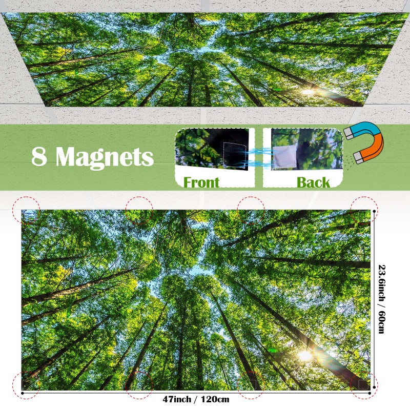 Kittmip 6 Pcs Fluorescent Light Covers for Ceiling Lights with 48 Magnets Decorative Magnetic Light Filters for Classroom Office Kitchen Decoration(Forest) - Image 2