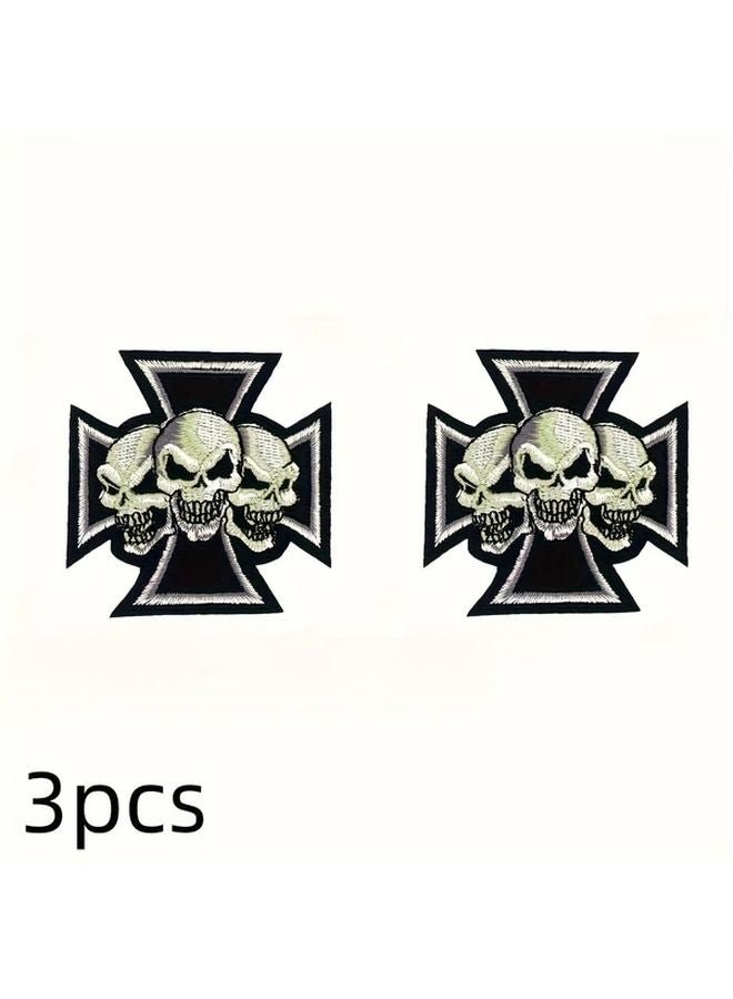 3pcs Skull Head Embroidery Patch DIY Clothing Sewing Iron On Accessories Skeleton - Image 1
