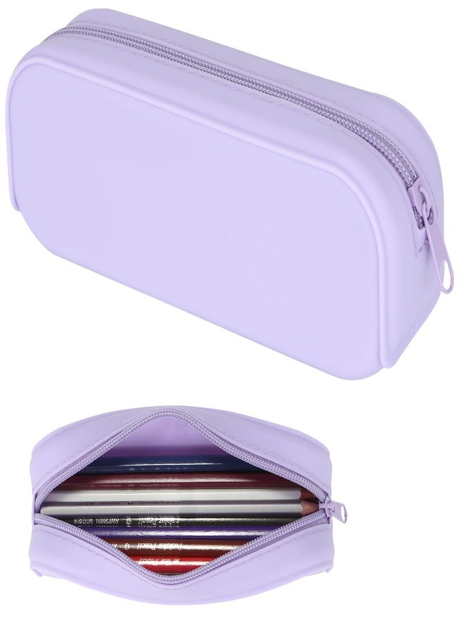 Scartink Silicone Zipper Pencil Bag, Waterproof Pencil Bag, Multifunctional Large-Capacity Storage Bag, Silicone Pencil Pouch Suitable for School Supplies, Cosmetics (Purple) - Image 1