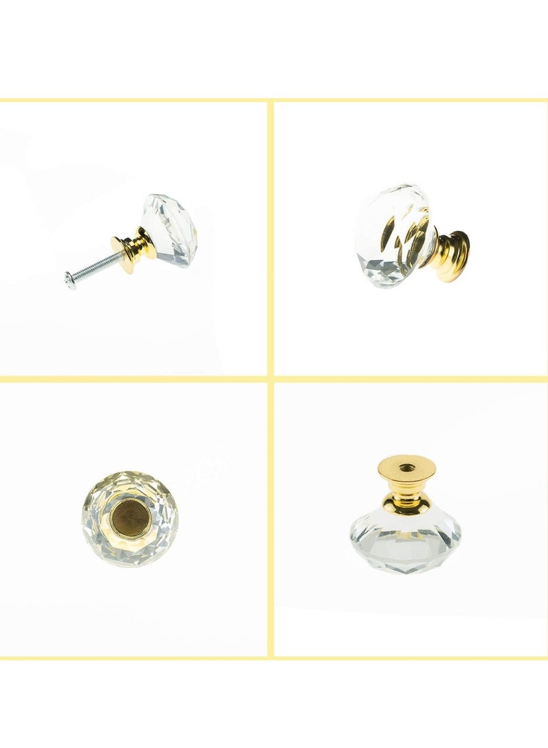 Sylqvxh 12 Pack Drawer Knobs Diamond Shaped Crystal Glass 30mm Cabinet Knobs Pull Handles (Gold) - Image 2