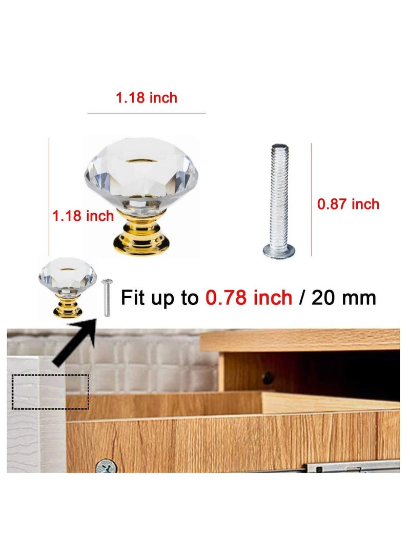 Sylqvxh 12 Pack Drawer Knobs Diamond Shaped Crystal Glass 30mm Cabinet Knobs Pull Handles (Gold) - Image 3