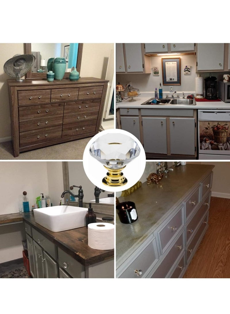 Sylqvxh 12 Pack Drawer Knobs Diamond Shaped Crystal Glass 30mm Cabinet Knobs Pull Handles (Gold) - Image 4