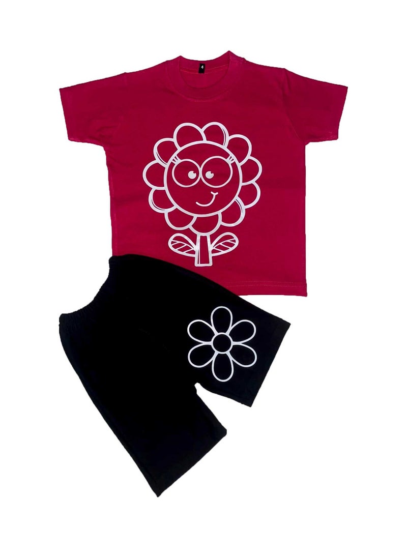 وان هاند بيجاما قطن بناتى صيفى - فوشيا - Image 1