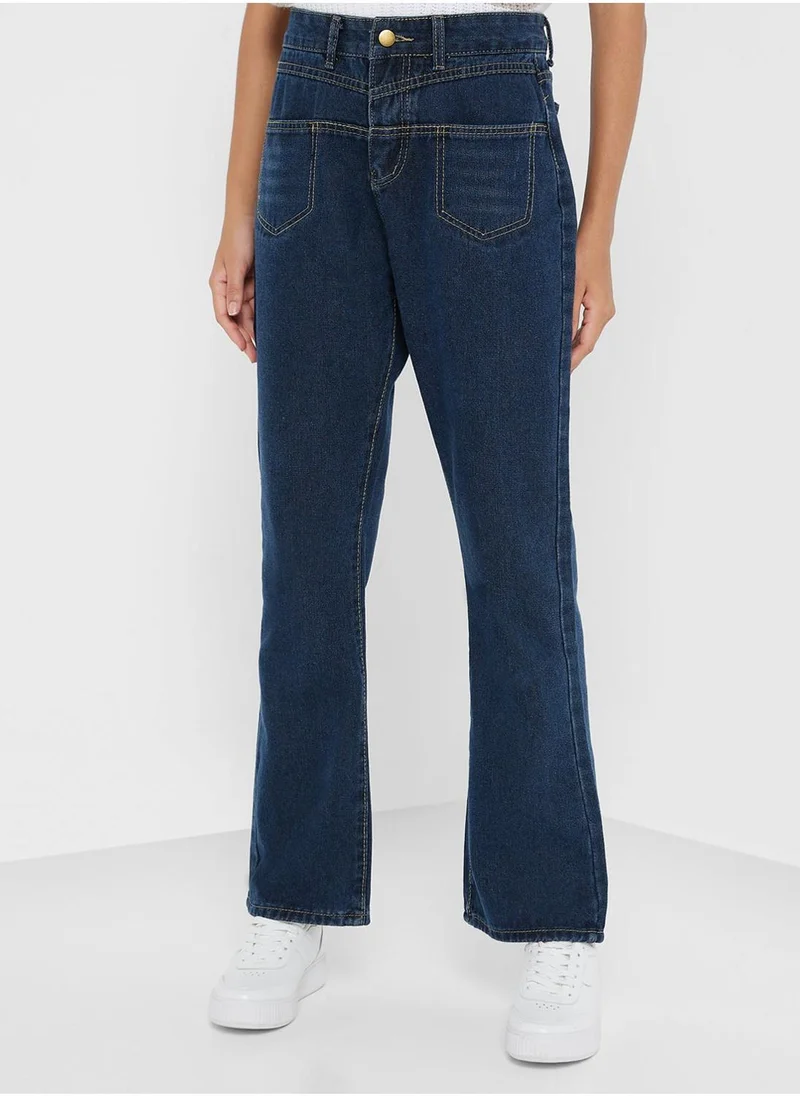 جينجر High Waist Wide Leg Jeans