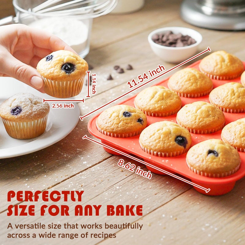HKNMTT Silicone Muffin Pan for Baking, Cupcake Egg bites Brownie Mold 12 Cup Regular Size, Oven Safe BPA Free kitchen Appliances - Image 4