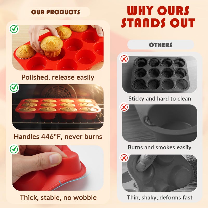 HKNMTT Silicone Muffin Pan for Baking, Cupcake Egg bites Brownie Mold 12 Cup Regular Size, Oven Safe BPA Free kitchen Appliances - Image 5