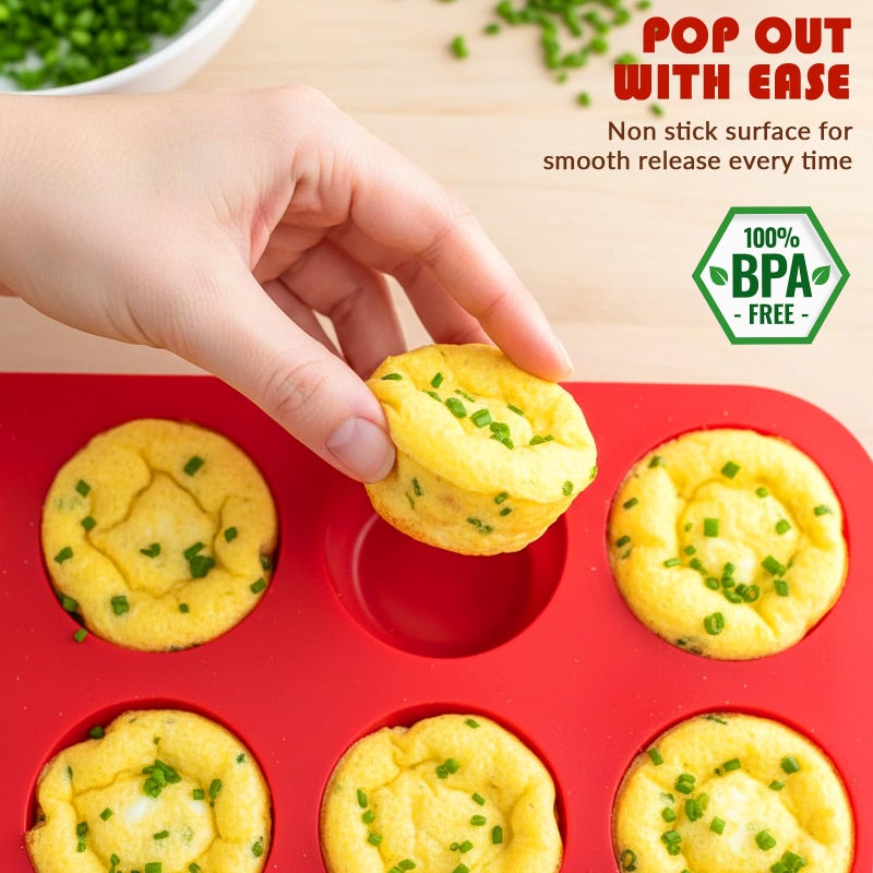 HKNMTT Silicone Muffin Pan for Baking, Cupcake Egg bites Brownie Mold 12 Cup Regular Size, Oven Safe BPA Free kitchen Appliances - Image 2