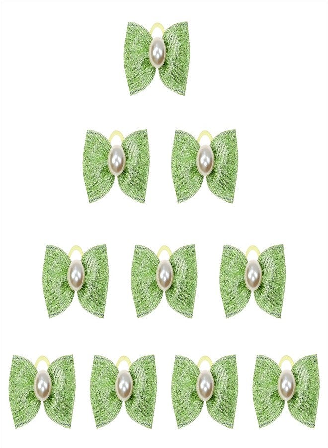 ONLYKXY 10pcs Glitter Pet Grooming Bow with Rubber Band Mini Elastic Hair Tie Hair Rope Cute Flower Bowknot Accessory for Styling Holiday Photo Dog Cat Party Craft Handmade Sewing Gift (Green) - Image 1