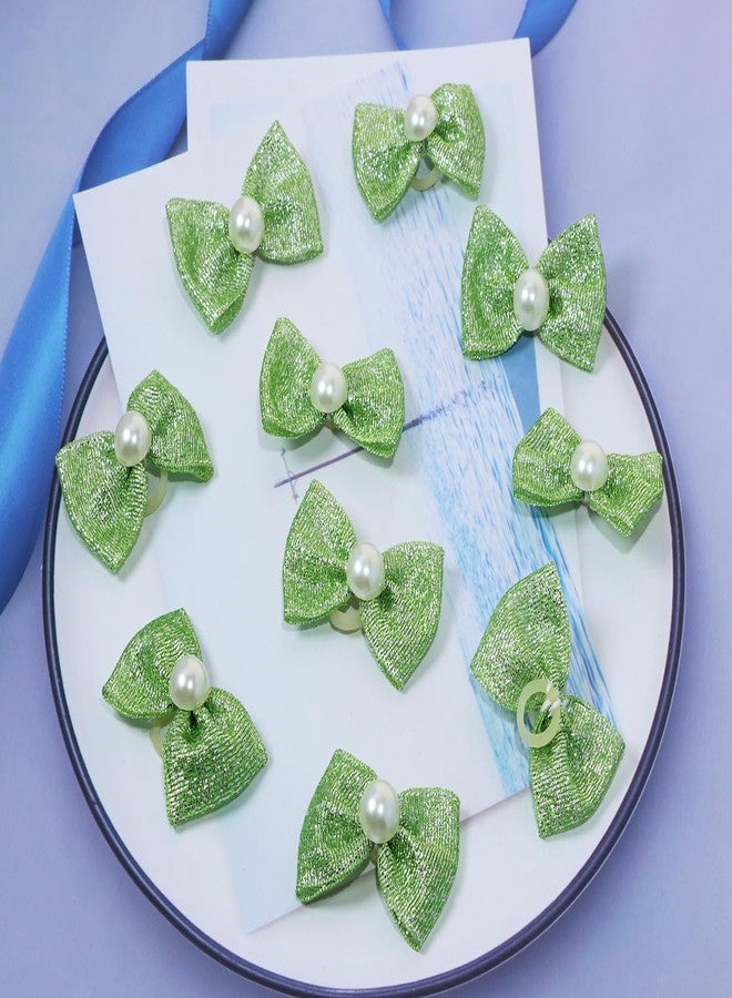 ONLYKXY 10pcs Glitter Pet Grooming Bow with Rubber Band Mini Elastic Hair Tie Hair Rope Cute Flower Bowknot Accessory for Styling Holiday Photo Dog Cat Party Craft Handmade Sewing Gift (Green) - Image 3