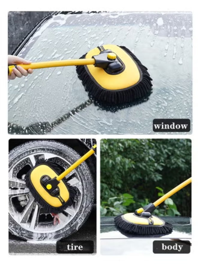 Elbow Chenille Car Washing Brush – 15° Bending Telescopic Long Handle Cleaning Tool with Aluminum Alloy Rod for Cars & SUVs , Yellow/Black - Image 3