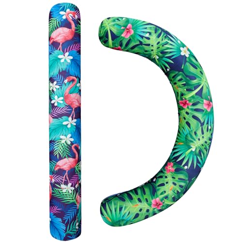 Parentswell Inflatable Swimming Noodles Set 2 Pack Fabric Covered Pool Floats for Adults Pool Noodles Curved Swimming Pool Float for Summer Beach Pool Party Games Vacation Sea Beach Lake Flamingo Green - Image 1