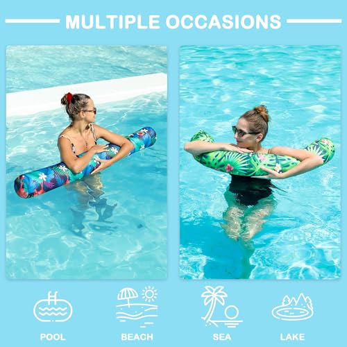 Parentswell Inflatable Swimming Noodles Set 2 Pack Fabric Covered Pool Floats for Adults Pool Noodles Curved Swimming Pool Float for Summer Beach Pool Party Games Vacation Sea Beach Lake Flamingo Green - Image 5